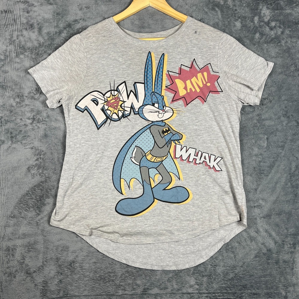 Warner Bros T Shirt Womens Medium Heathered Gray Looney Tunes Bugs Bunny Graphic